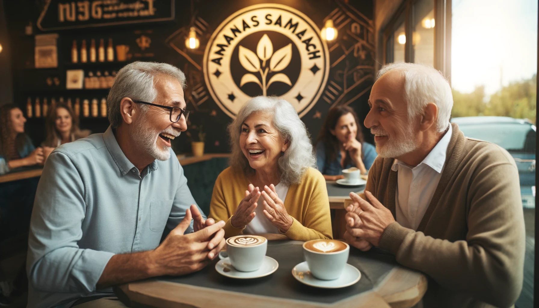 זוגות מבוגרים יושבים בבית קפה דרך מיזם ההיכרויות האננס השמח
