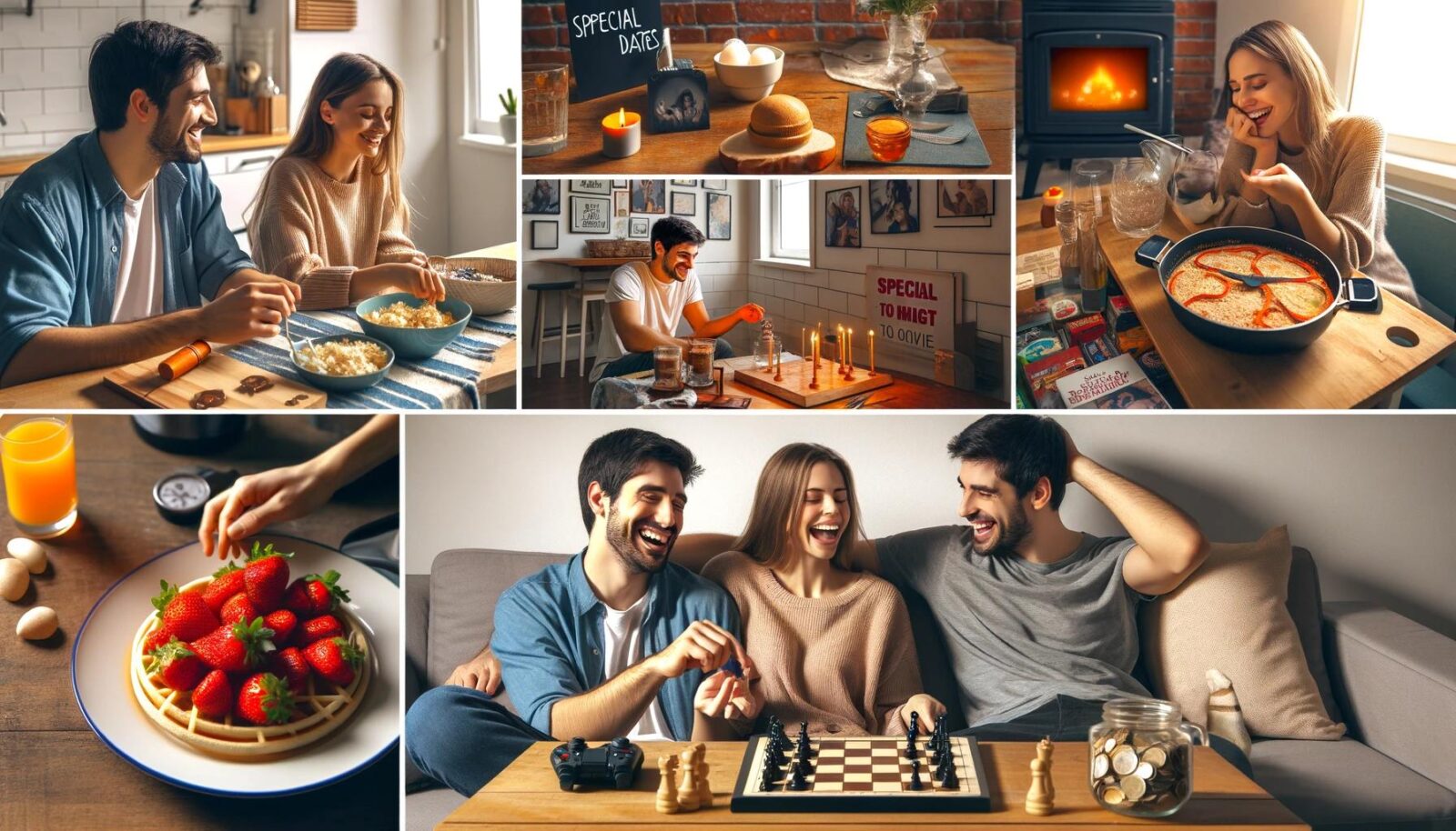 זוג נהנה מפעילויות דייט זולות ופשוטות ביחד כמו בישול