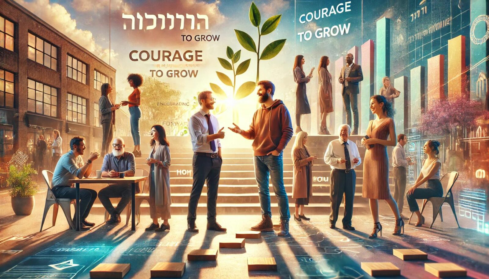אנשים מגוונים מתקשרים בביטחון במצבים חברתיים שונים