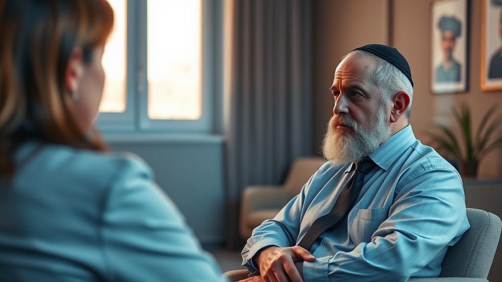 גבר דתי בפגישת ייעוץ מקצועית לקראת זוגיות חדשה