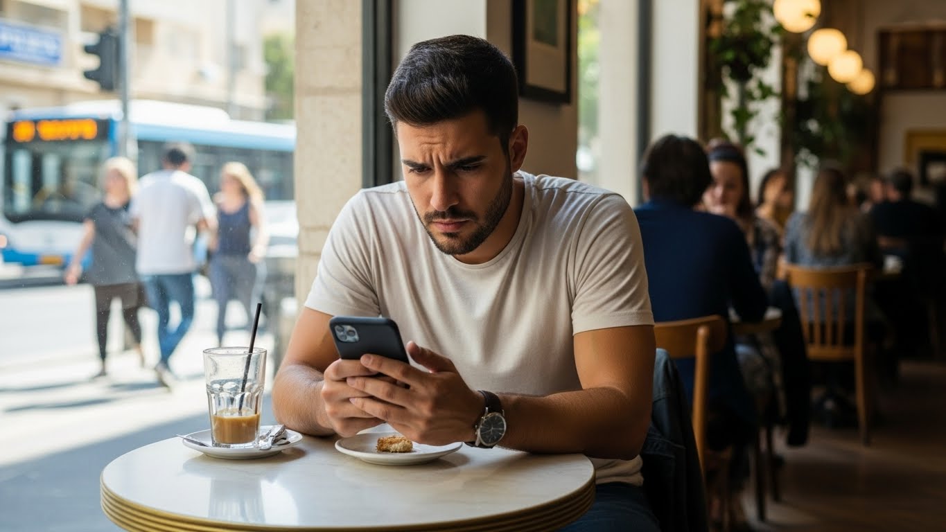 גבר ישראלי מתוסכל מחוסר התאמות באפליקציות הכרויות - בעיה שצילום מקצועי פוטר