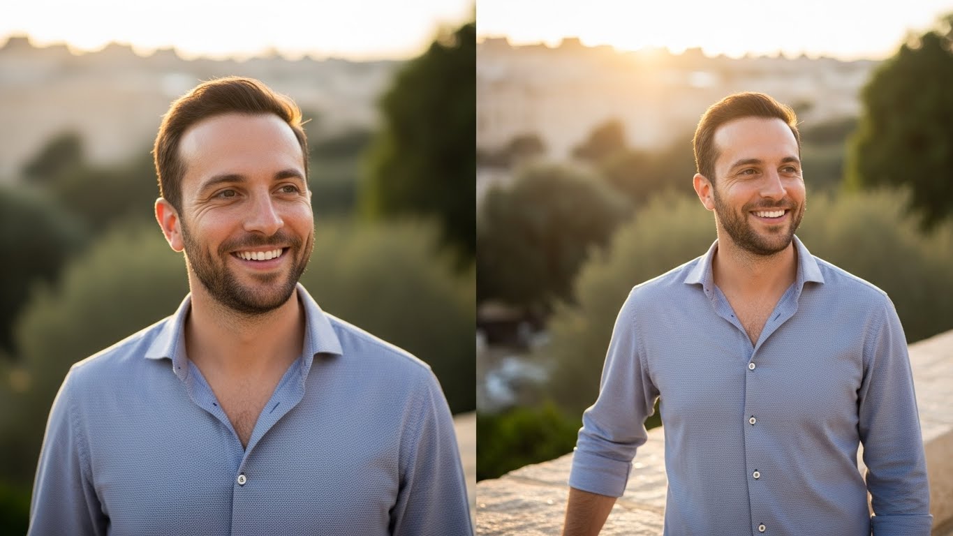 ההבדל בין סלפי חובבני לצילום מקצועי לאפליקациות הכרויות - אותו גבר, שני עולמות שונים