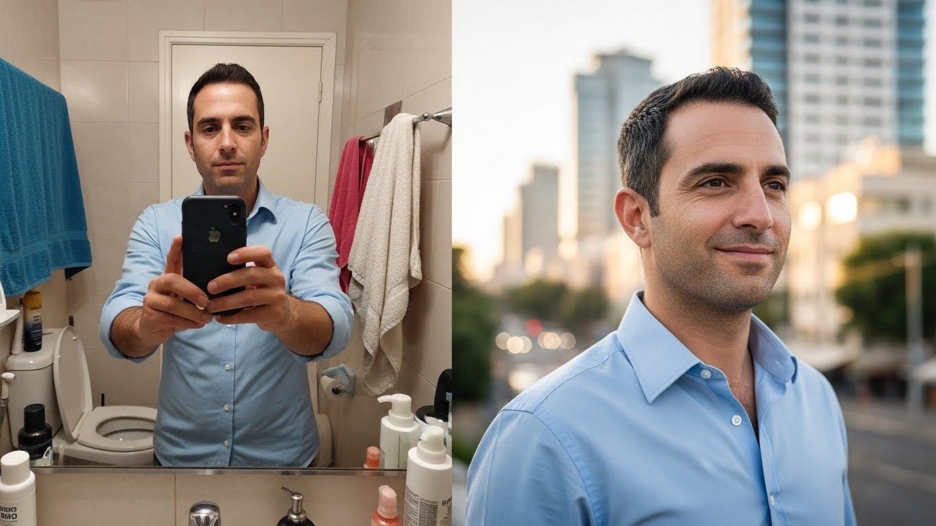 השוואה בין סלפי במראה לצילום מקצועי - ההבדל שמשנה 40% בהתאמות