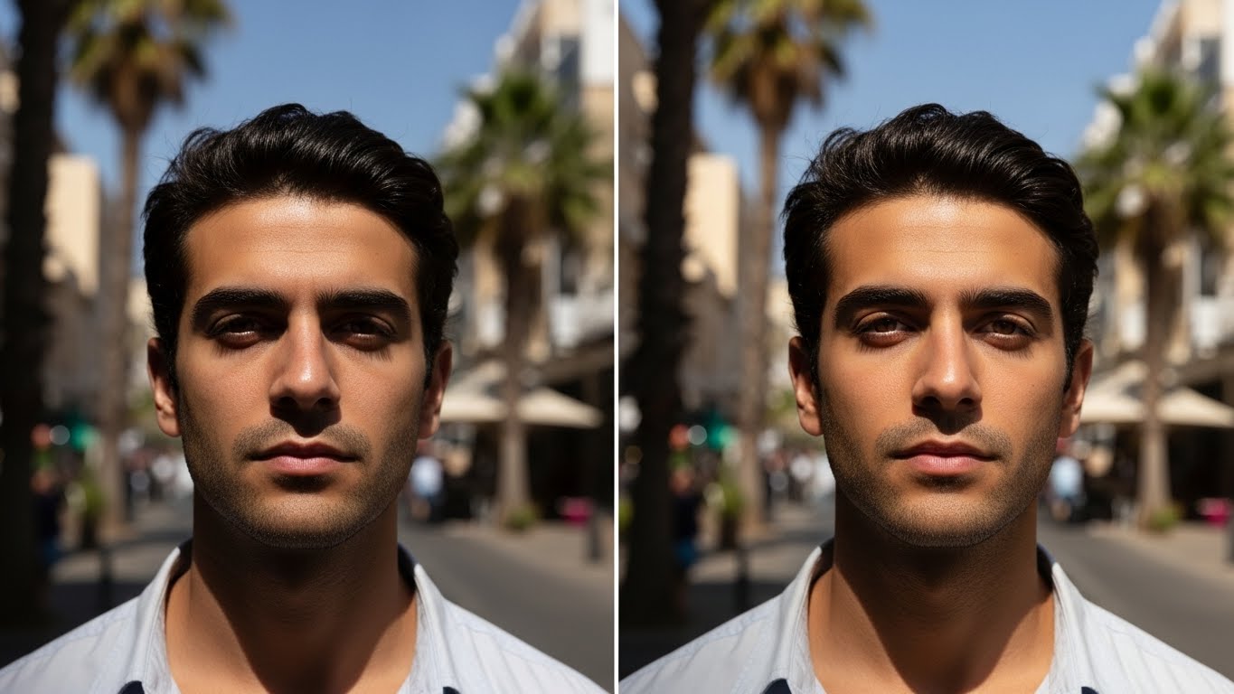 השוואה דרמטית אותו אדם בתאורה שונה - שינוי של 180 מעלות באטרקטיביות הנתפסת