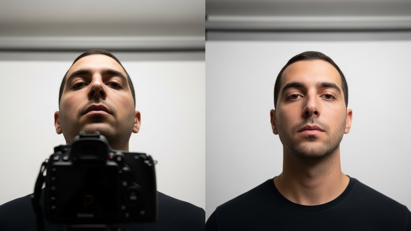 השוואה ויזואלית איך זווית הצילום משפיעה על תפיסת המבנה הפיזיוגנומי - אותו אדם, הבדל דרמטי
