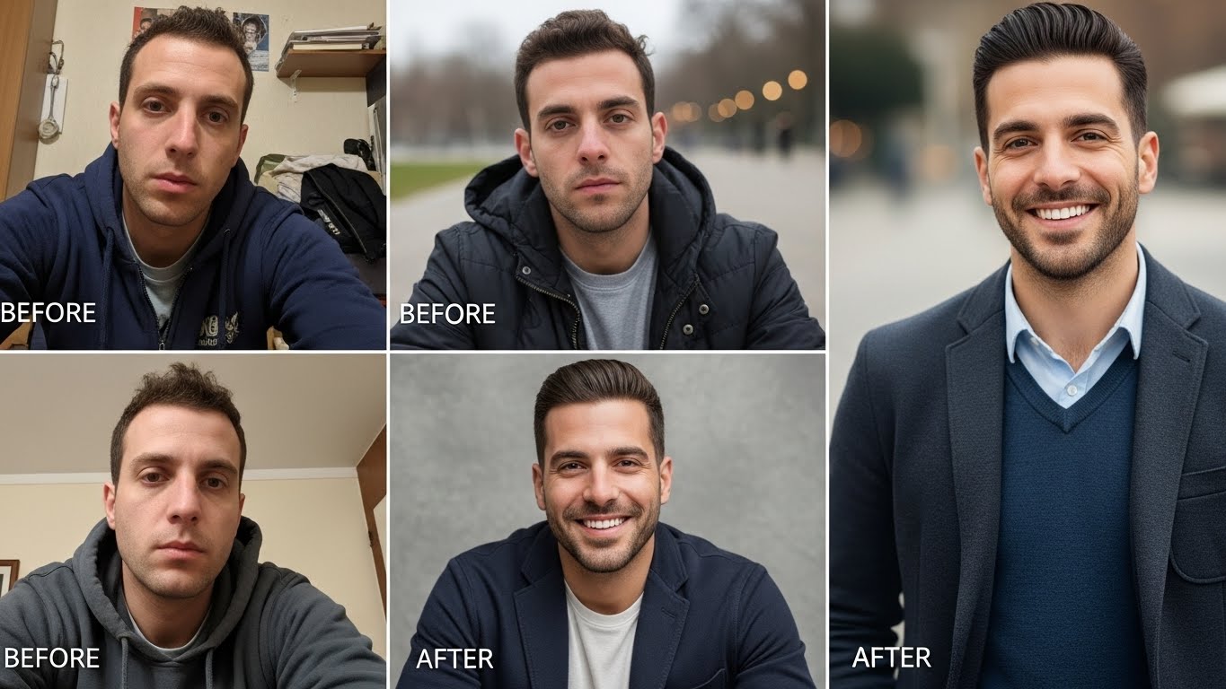 טרנספורמציות אמיתיות אותם גברים לפני ואחרי צילום מקצועי - ההבדל מדבר בעד עצמו