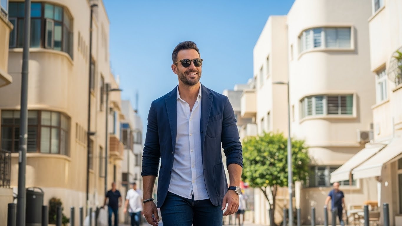 סדרת תמונות מגוונת - אותו גבר בהקשרים שונים שמספרים סיפור מלא