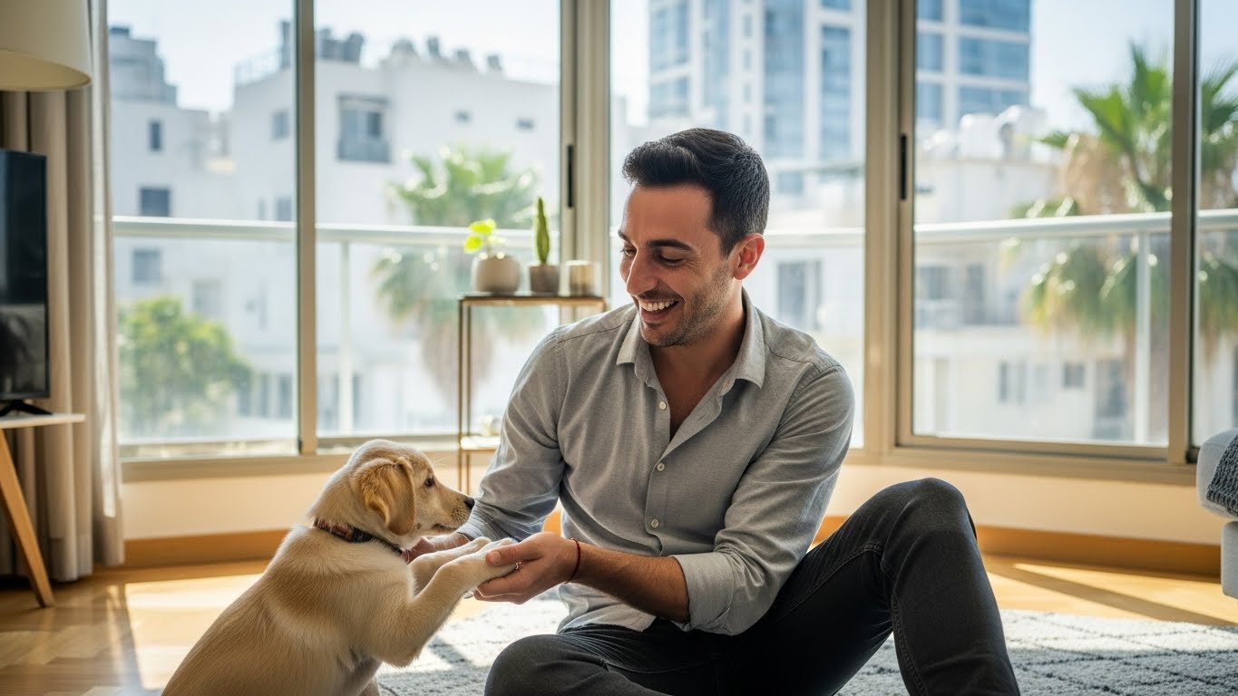 משחק טבעי עם גור בבית - צילום שמראה צד רך ומטפח