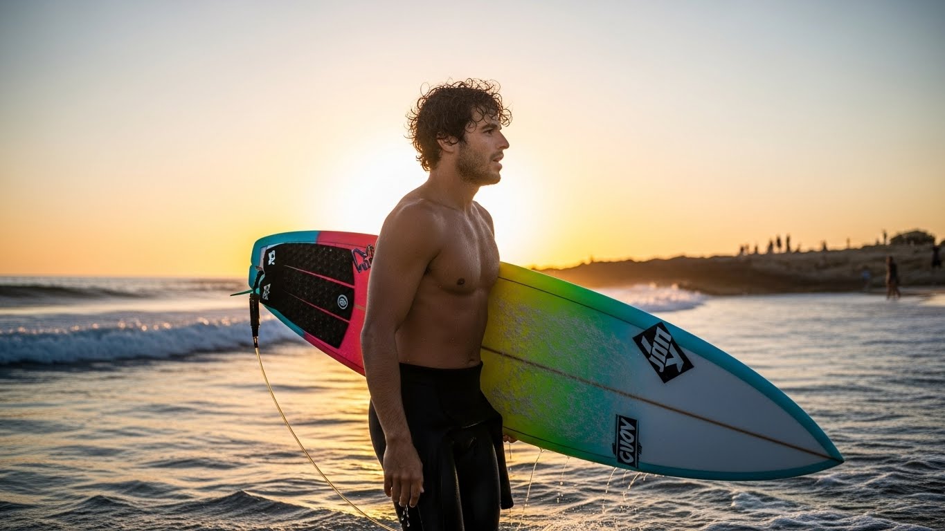 צילום גלישה אותנטי מציג תחביב ולייפסטייל חופי במקום פוזה מלאכותית