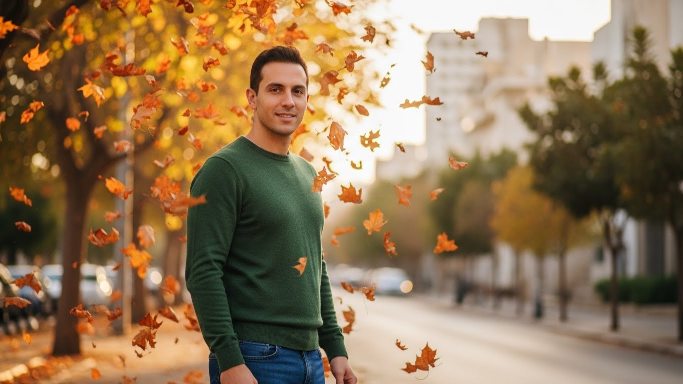 צילום סתיו ברחוב רוטשילד - שילוב של תאורה חמה עם רקע עירוני מתוחכם