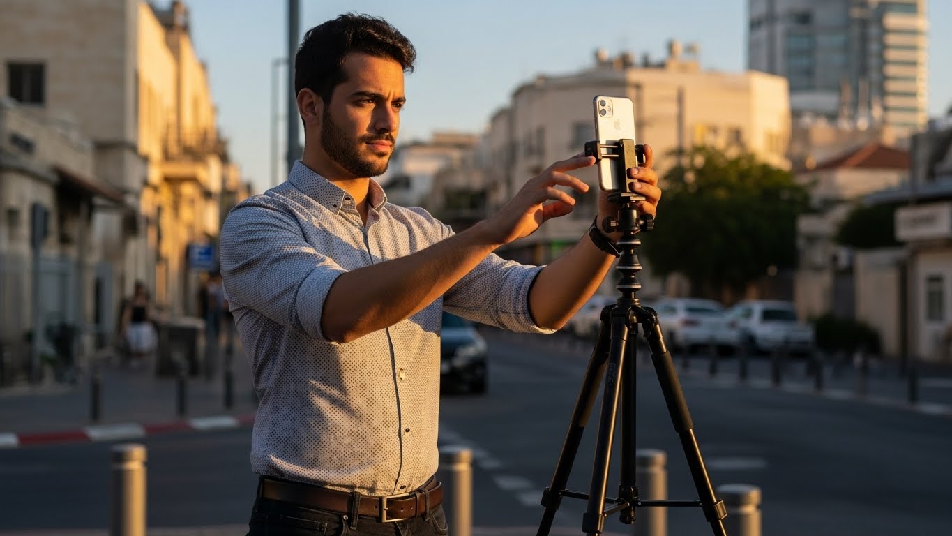 צילום עצמי מקצועי עם חצובה ותאורה טבעية - פתרון תקציבי שעובד