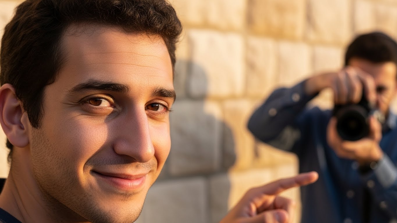 רגע אמיתי של נוחות וביטחון במהלך צילום מקצועי - כך נראה הצלחה של גבר ביישן מול המצלמה