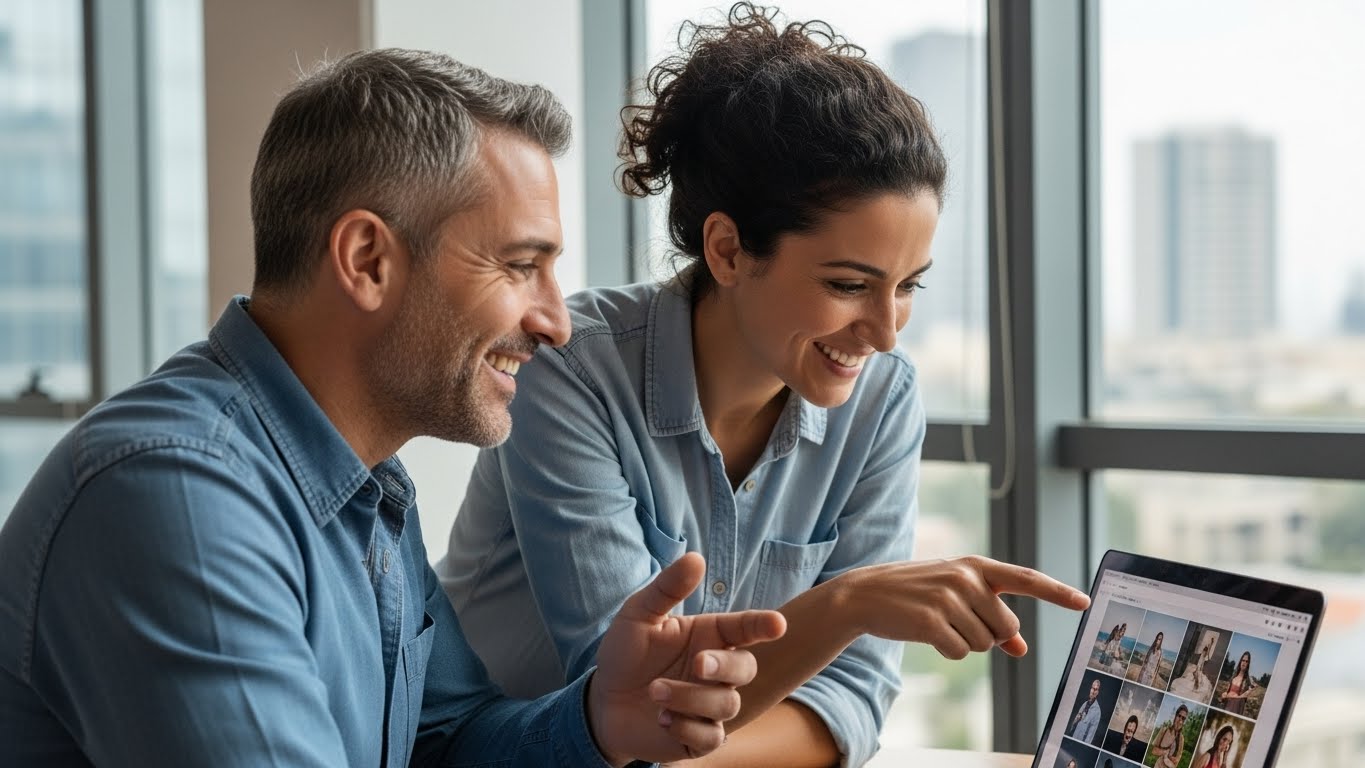 רגע של שביעות רצון - לקוח רואה את התמונות המקצועיות שלו לראשונה