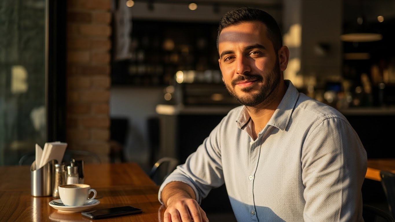 תאורה טבעית מושלמת בקפה בתל אביב - כך צריכות להיראות תמונות פרופיל איכותיות