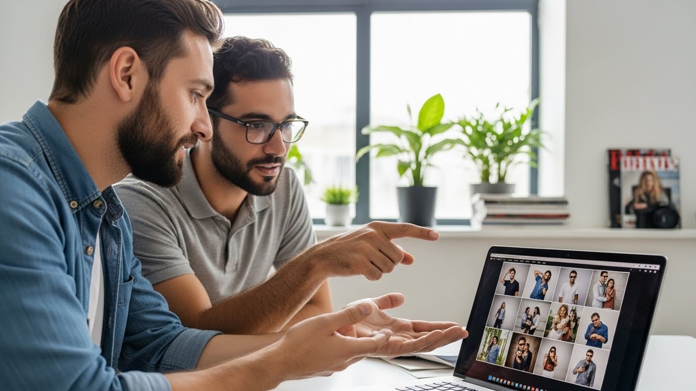 תהליך בחירת התמונות הסופיות עם צלם מקצועי - חיוני שהצלם ידריך אותך מה עובד ומה לא על סמך ניסיון אמיתי