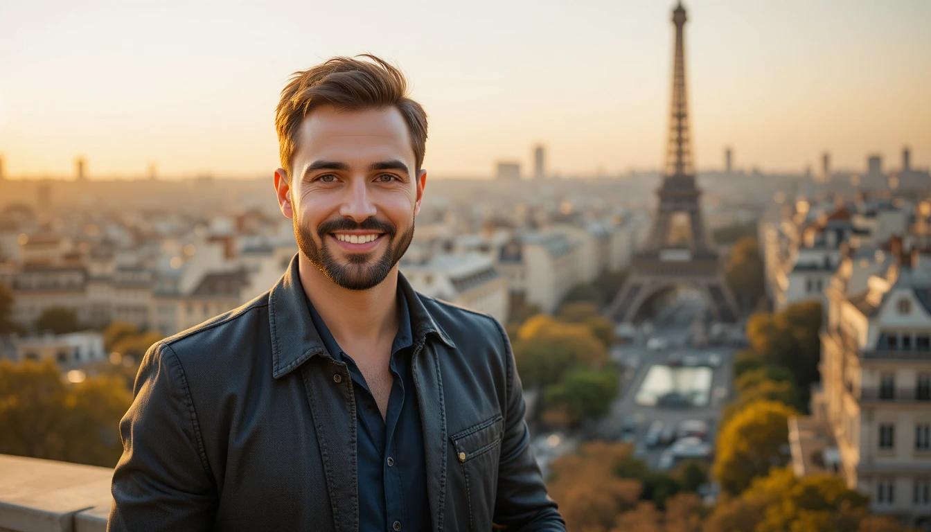 תמונת טיול מקצועית מול מגדל אייפל - דוגמה לשילוב נכון של לוקיישן אייקוני עם פוזה טבעית ותאורה מושלמת בשעה הזהובה