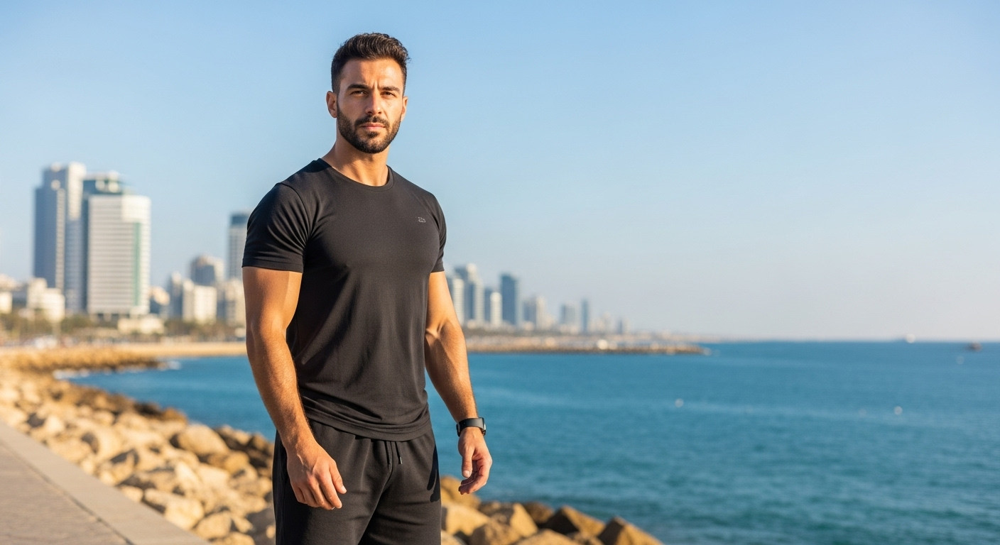 גבר ספורטיבי ישראלי בצילום מקצועי לפרופיל דייטינג, תל אביב