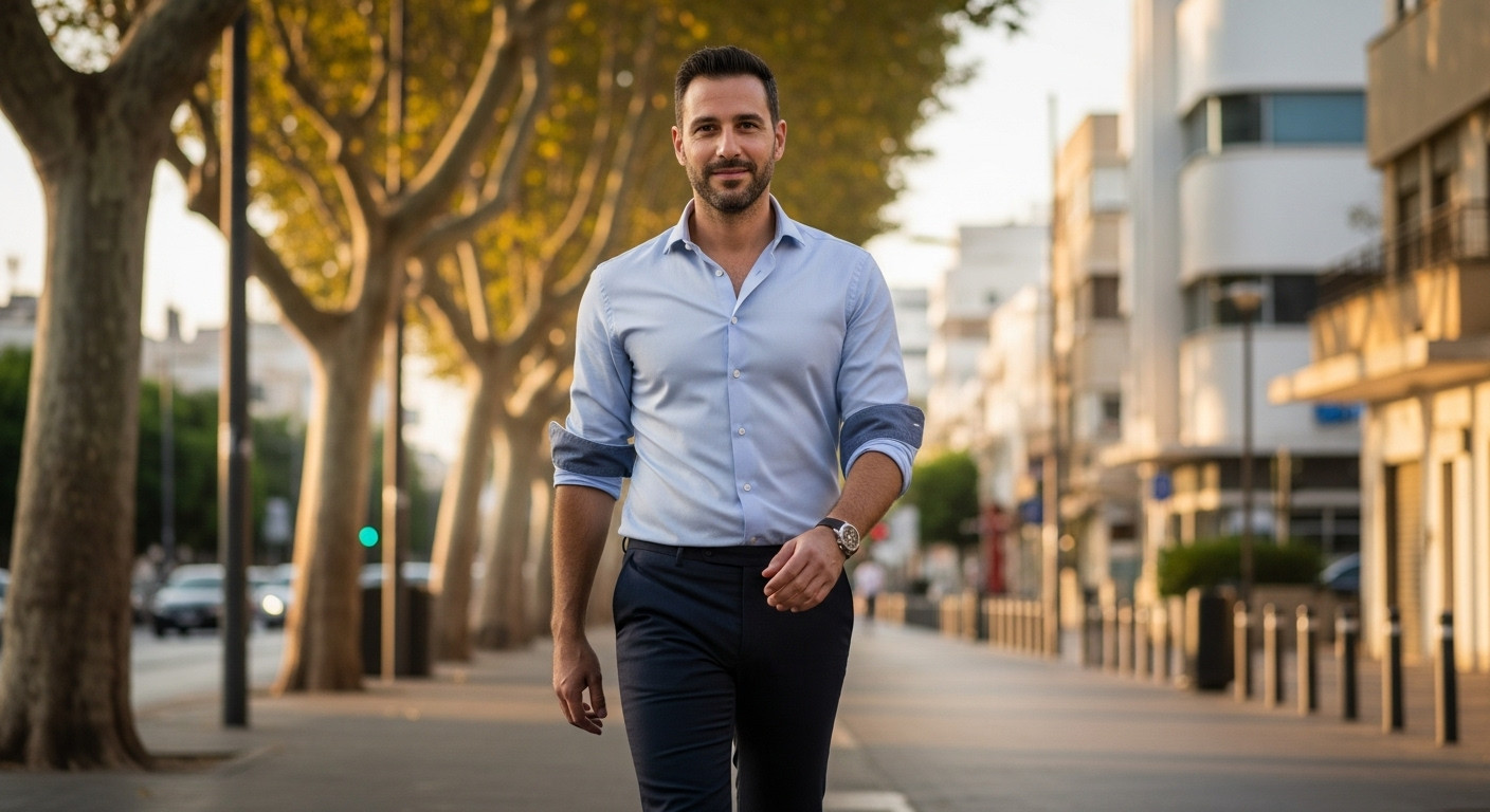 גבר עסקים ישראלי בלבוש ביזנס קז'ואל בשדרות רוטשילד - צילום מקצועי לדייטינג