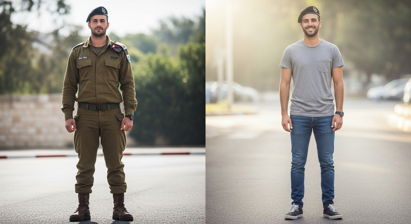 השוואה בין תמונה צבאית לאזרחית באותו אדם