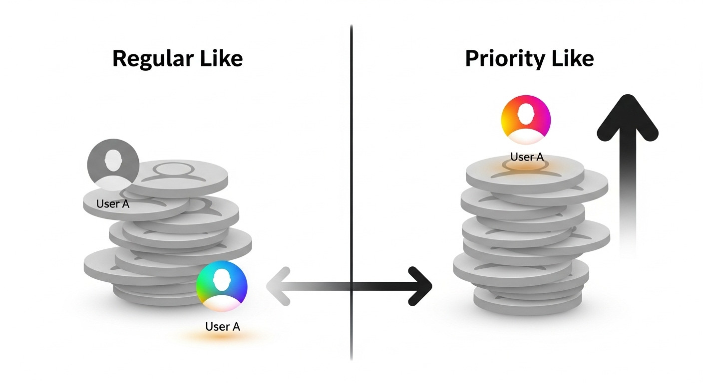 השוואה חזותית בין Like רגיל ל-Priority Like