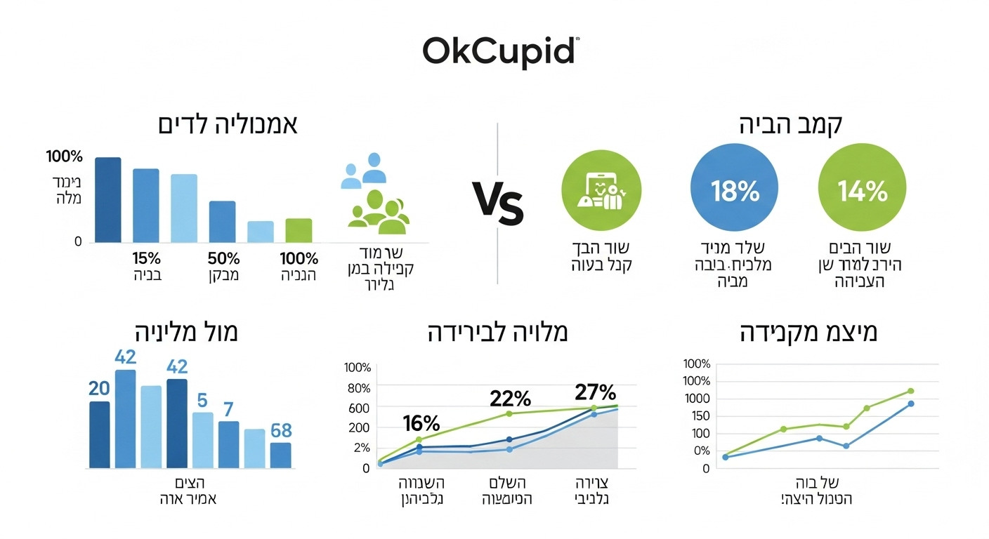 השוואת OkCupid לאפליקציות דייטינג אחרות - נתונים ומדדים
