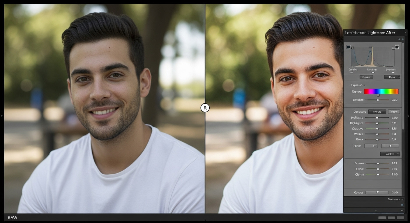 השוואת לפני ואחרי עיבוד תמונה ב-Lightroom לפרופיל דייטינג