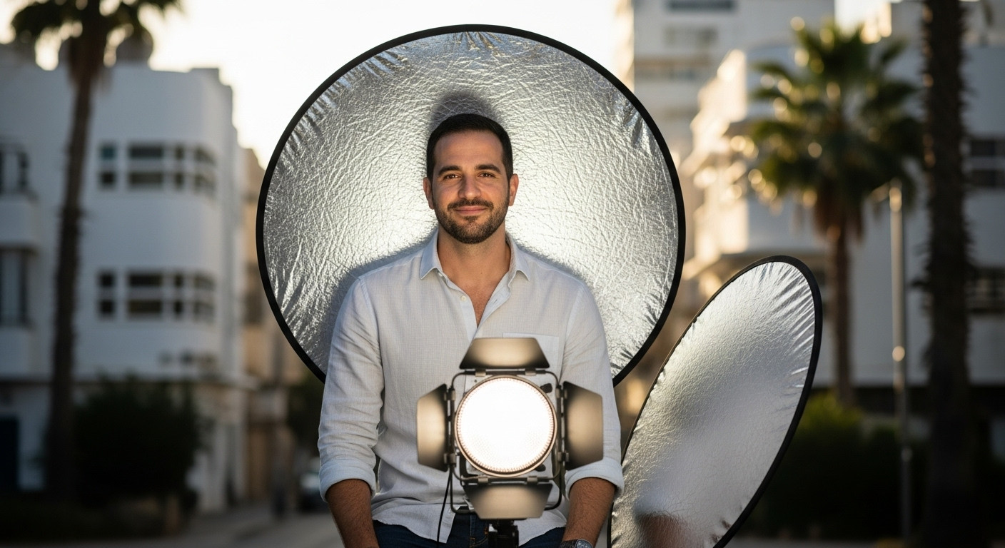 טכניקת צילום מתקדמת עם שני רפלקטורים לתמונות אפליקציות דייטינג