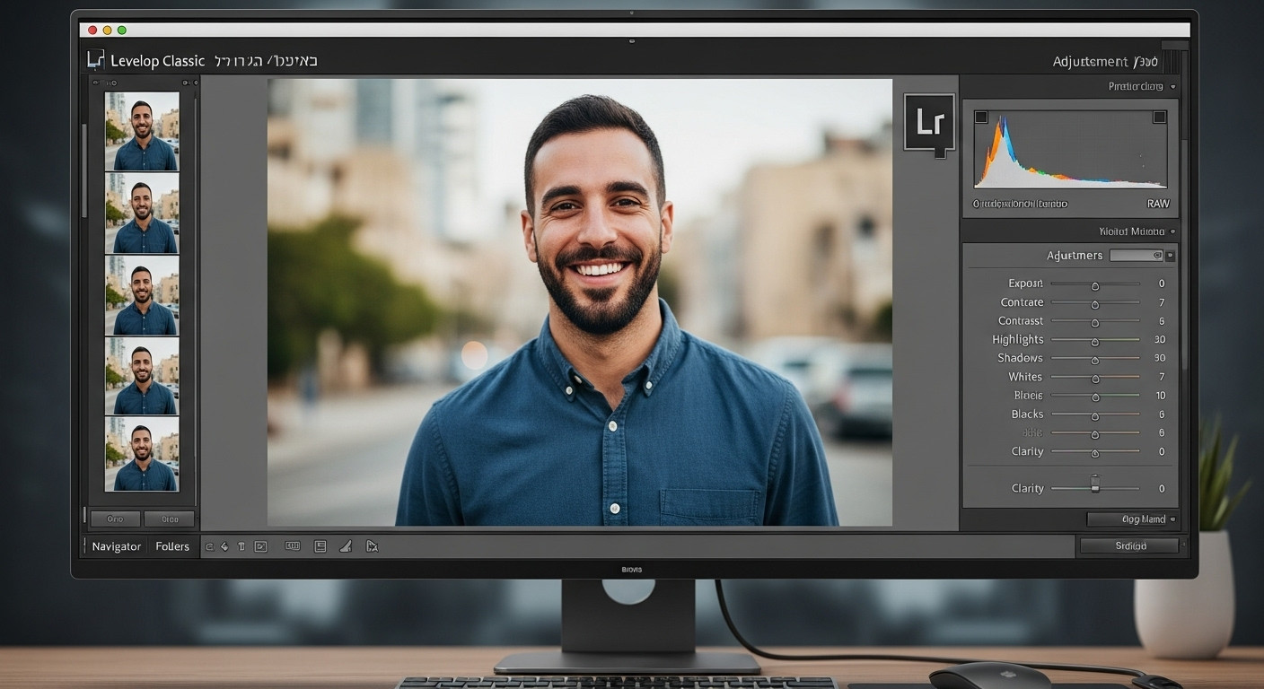 ממשק עריכת קבצי RAW ב-Lightroom לתמונות פרופיל דייטינג