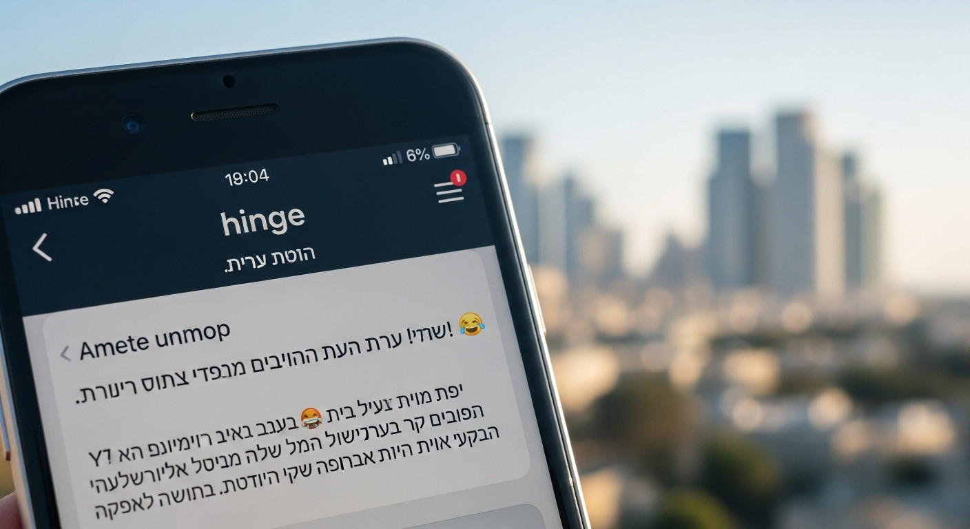 מסך אפליקציית Hinge עם פרומפטים בעברית ותשובות יצירתיות, דוגמאות לפרופיל מוצלח