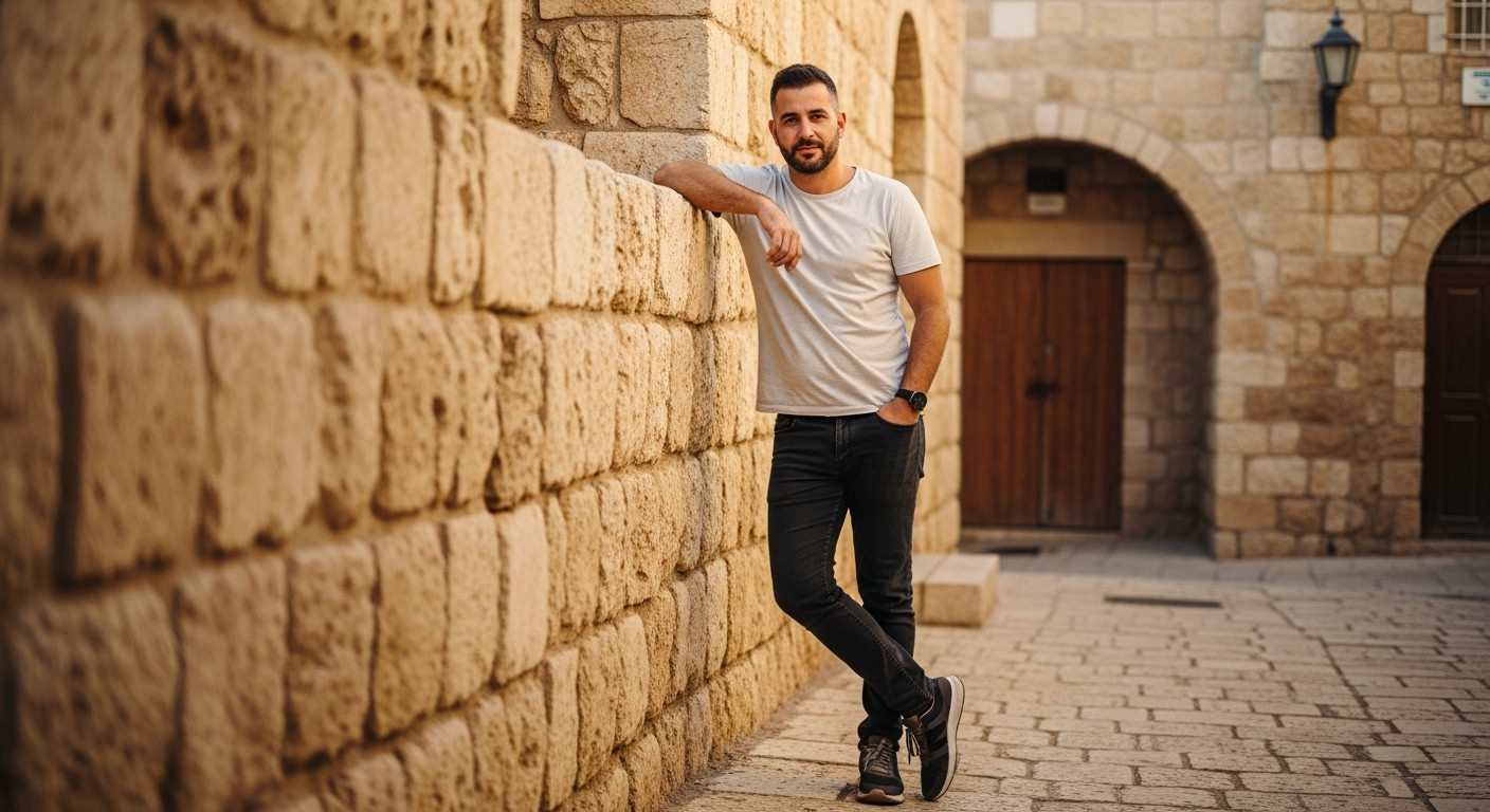 צילום פרופיל ברובע ההיסטורי של באר שבע עם קירות אבן עתיקים