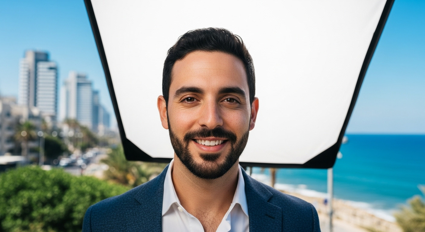 שימוש בדיפיוזר לריכוך אור השמש בצילום פרופיל לטינדר