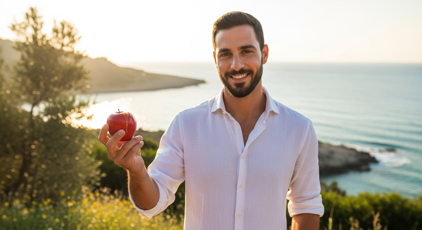 גבר ישראלי בטבע עם תפוח ודבש לראש השנה - שילוב מסורת ומודרניות בתמונת פרופיל